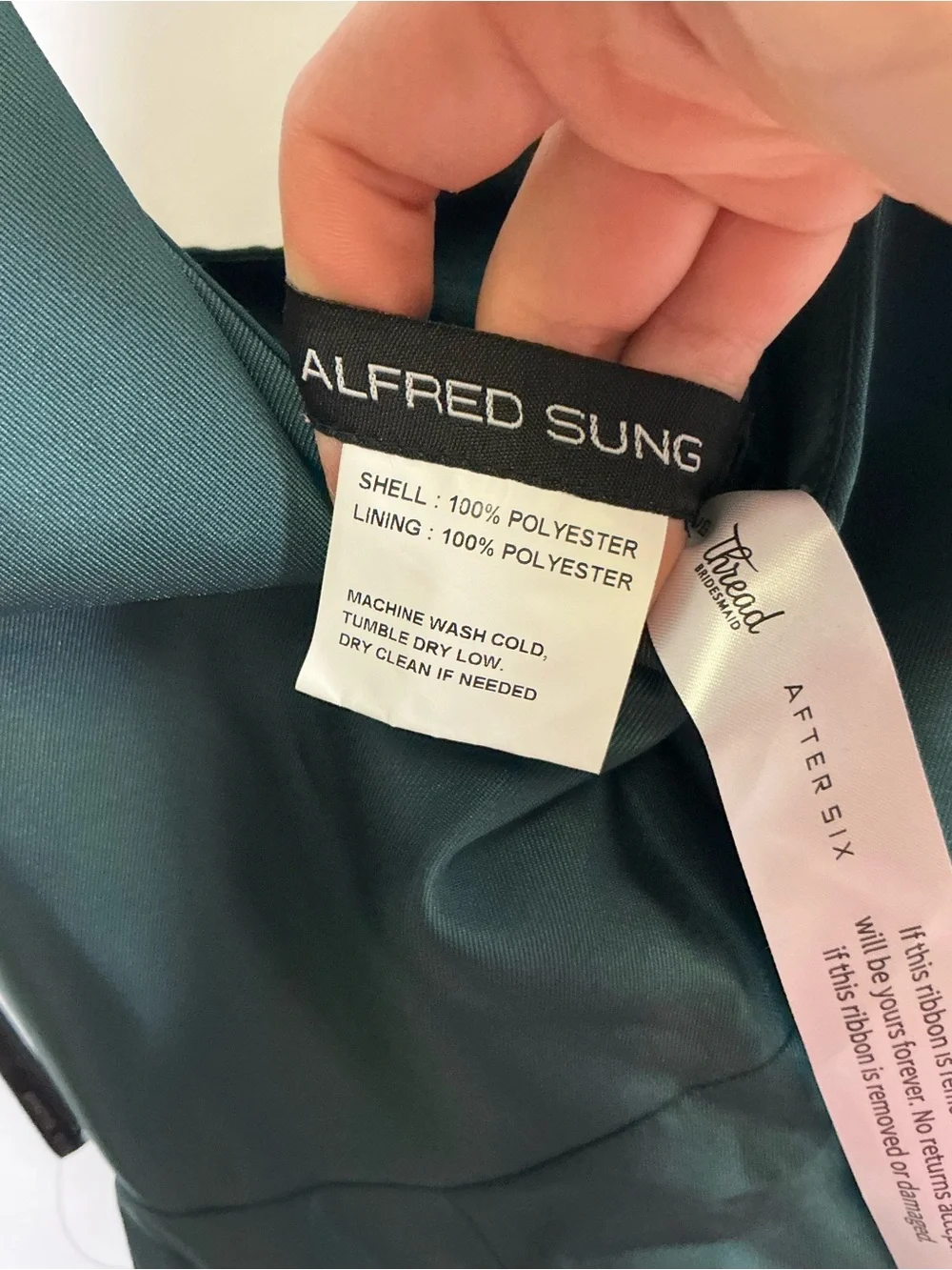 ALFRED SUNG Evergreen Satin Maxi Dress with Bow Shoulder Straps - Picture 6 of 7